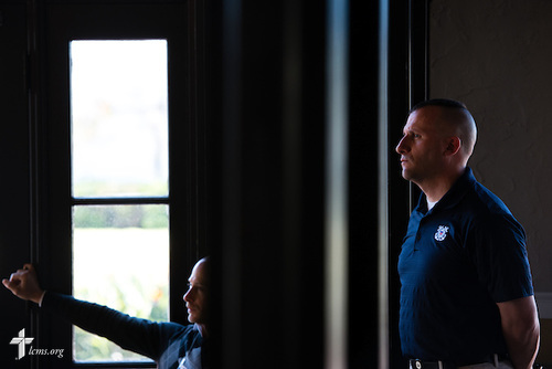 (L-R) Pastor John Bombaro of Grace Lutheran Church and Chaplain Scott Shields of Rock Springs, Wyo., listen during the 2015 West Coast Lutheran Chaplains Professional Development Seminar Tuesday, Jan. 27, 2015, at North Island Naval Air Station in San Diego, Calif. LCMS Communications/Erik M. Lunsford