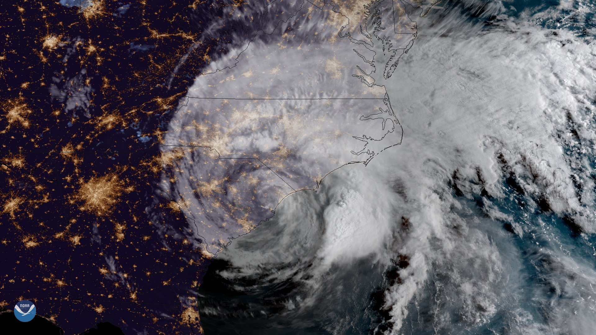 Image of Hurricane Florence approaching the Carolina coast. NOAA / noaa.gov and the NOAA Environmental Visualization Laboratory