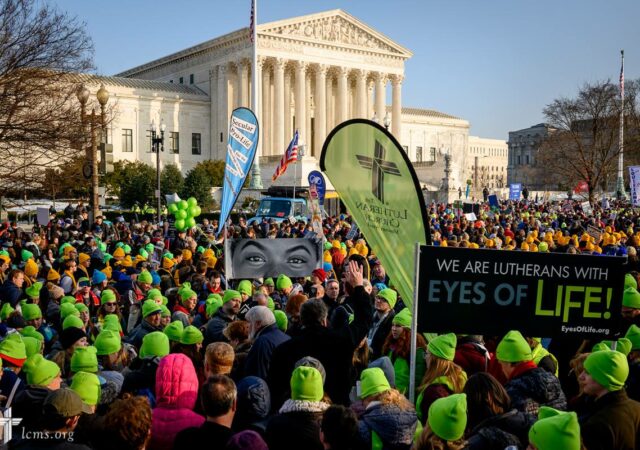 Lutherans gather in front of the U.S. Supreme Court following the March for Life 2019 on Friday, Jan. 18, 2019, in Washington, D.C. LCMS Communications/Erik M. Lunsford