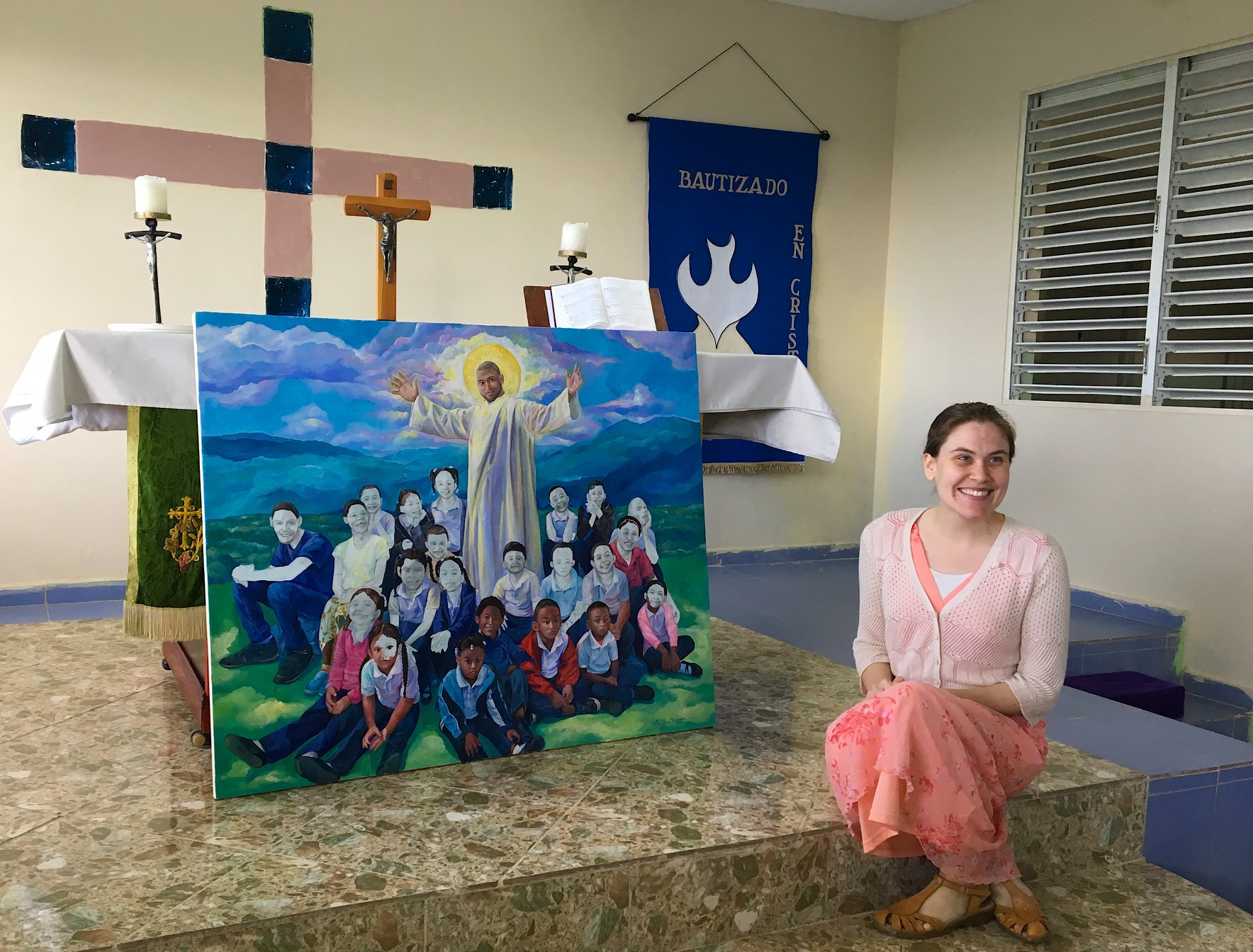 Kelly Schumacher and her painting "Jesus and the Children"