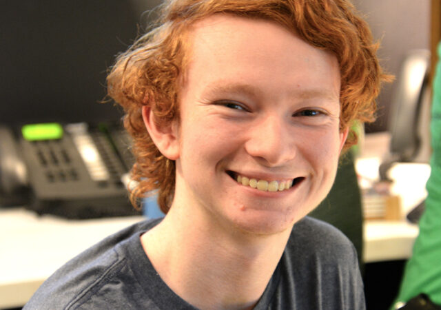 Ian Burger, 2019 Lutheran Young Adult Corps volunteer with KFUO Radio, in studio during Sharathon 2019.