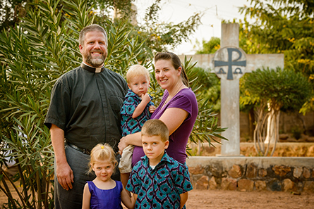 Portrait of the Rev. Micah Wildauer with his wife Robin and their children, Sam, David and Eliza, at the Lutheran Center for Theological Studies (CLET) on Wednesday, Feb. 15, 2017, in Dapaong, Togo. LCMS Communications/Erik M. Lunsford