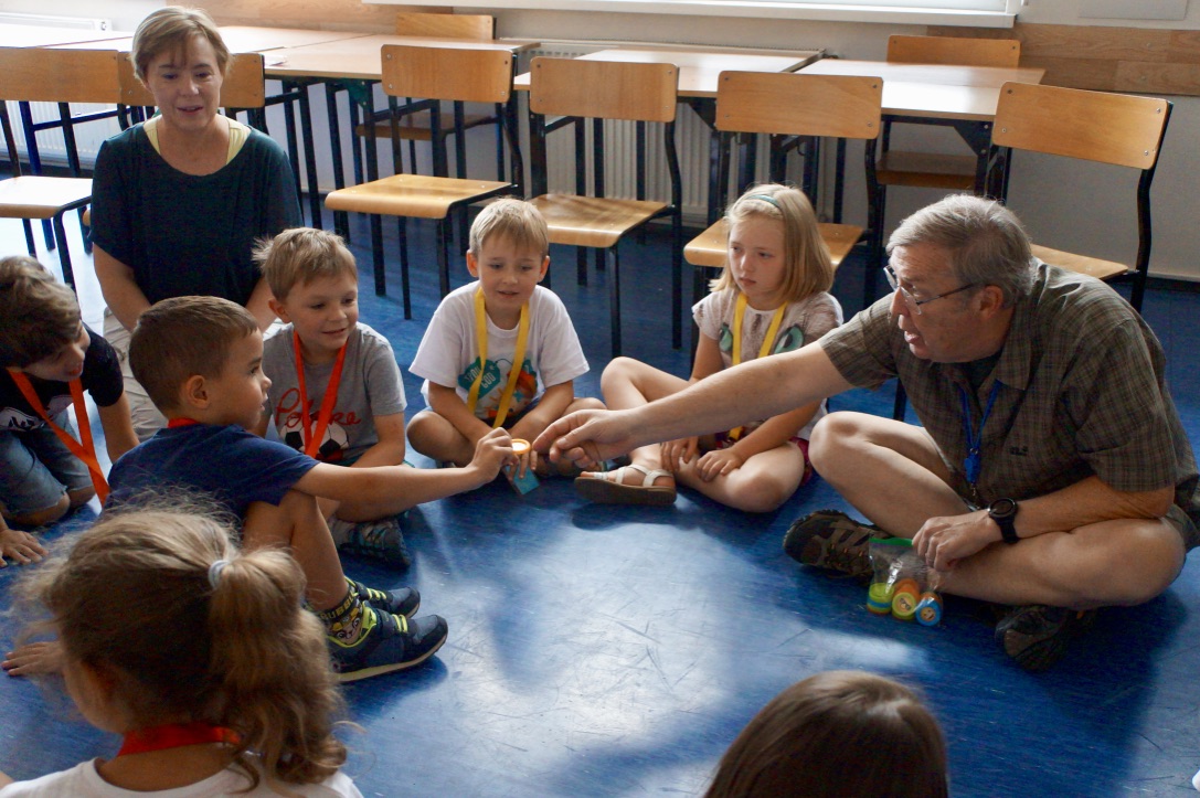Michael Olin teaches about God’s gifts during English Bible Camp, Kluczbork, Poland, July 2019.