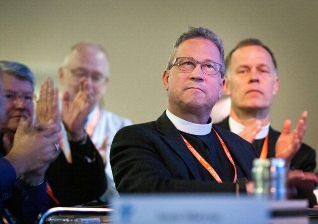 The Rev. Peter K. Lange, president of LCMS Kansas District, receives a round of applause after being elected the Synod's first vice-president during the 67th Regular Convention of The Lutheran ChurchMissouri Synod on Sunday, July 21, 2019, at the Tampa Convention Center in Tampa, Fla. LCMS Communications/Erik M. Lunsford