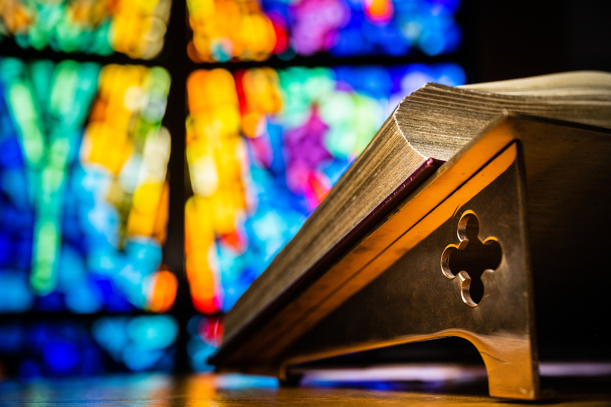 The stand and Lutheran Service Book: Altar Book on Wednesday, May 13, 2020, at St. Paul's Lutheran Church, Columbia, Ill. LCMS Communications/Erik M. Lunsford