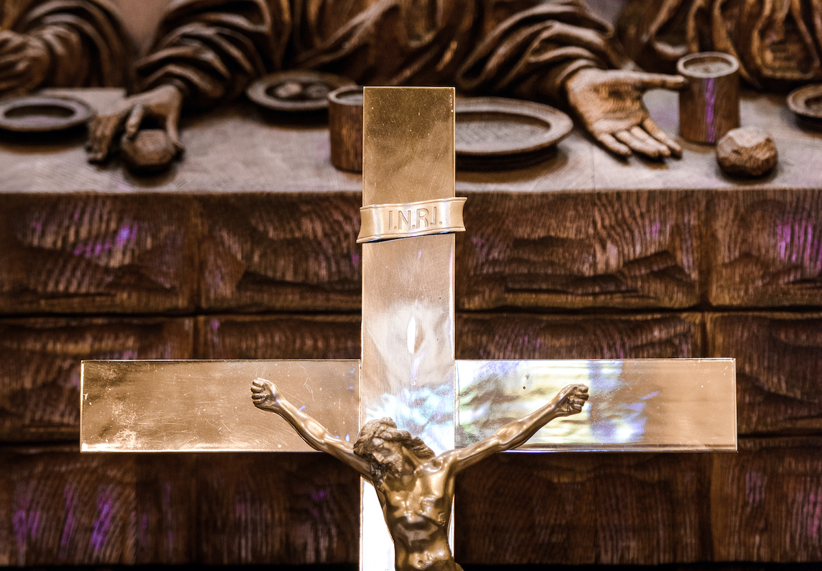 The altar crucifix and wood sculptures at Nazareth Lutheran Church, Baltimore, on Saturday, March 24, 2018. LCMS Communications/Erik M. Lunsford