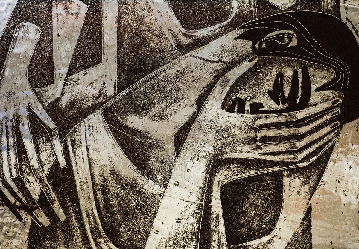 Stained glass from artwork titled “The Holy Christian Church” at Zion Lutheran Church, Belleville, Ill., on Wednesday, Feb. 10, 2021. LCMS Communications/Erik M. Lunsford