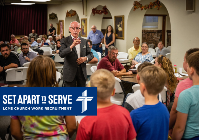 Dr. J. Gordon Christensen, head teacher at St. Paul’s Music Conservatory, leads the children’s choir for a performance on Wednesday, Sept. 4, 2019, at St. Paul's Lutheran Church, Council Bluffs, Iowa. LCMS Communications/Erik M. Lunsford