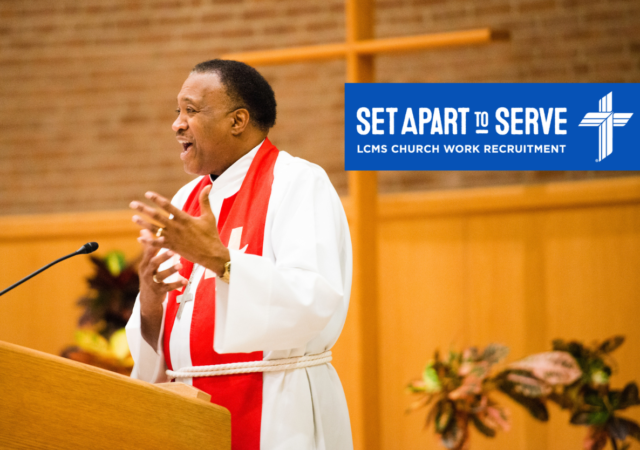 The Rev. Roosevelt Gray, director of LCMS Black Ministry, preaches at evening worship during the LCMS Specialized Pastoral Ministry Educational Event and Retreat at the Mercy Conference and Retreat Center on Wednesday, Oct. 29, 2014, in Frontenac, Mo. LCMS Communications/Erik M. Lunsford