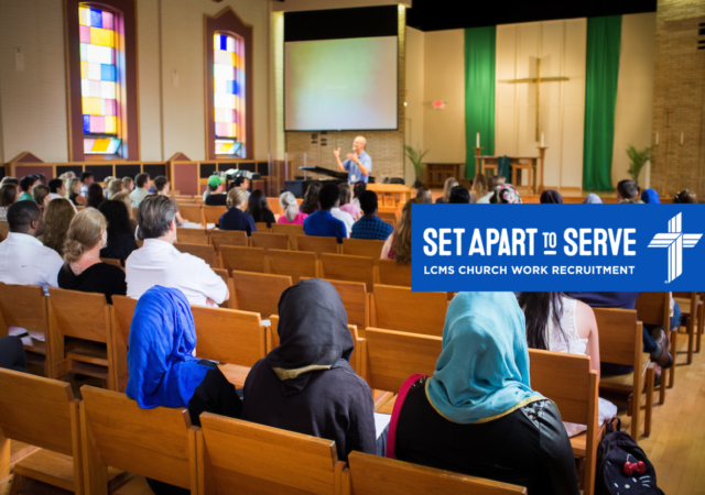 Students sit during chapel service in Graebner Memorial Chapel on the campus of Concordia University, Saint Paul, on Wednesday, August 6, 2014, in St. Paul, Minn. LCMS Communications/Erik M. Lunsford