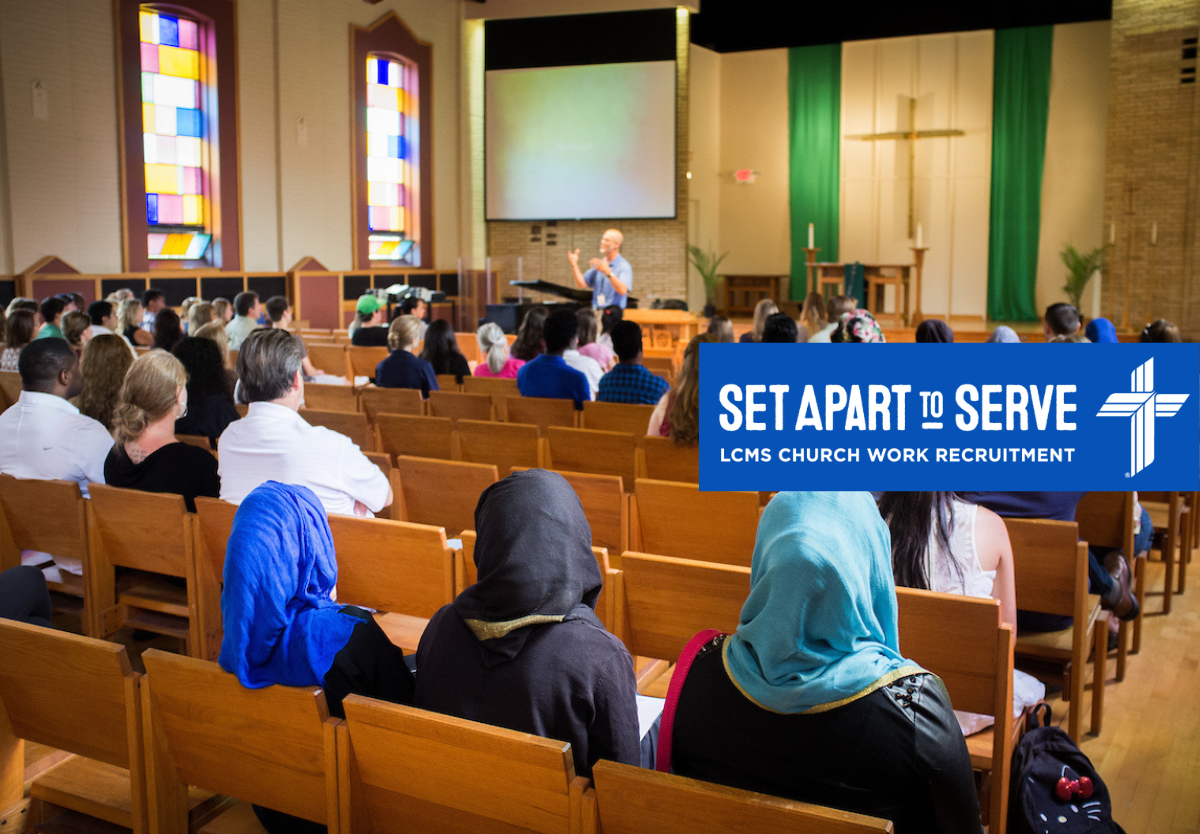 Students sit during chapel service in Graebner Memorial Chapel on the campus of Concordia University, Saint Paul, on Wednesday, August 6, 2014, in St. Paul, Minn. LCMS Communications/Erik M. Lunsford